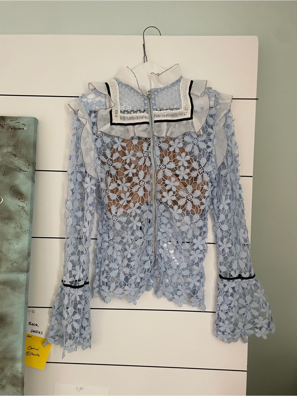 Self-Portrait Blue Lace Floral High-Neck Blouse with Contrast Bib - Picture 4 of 6